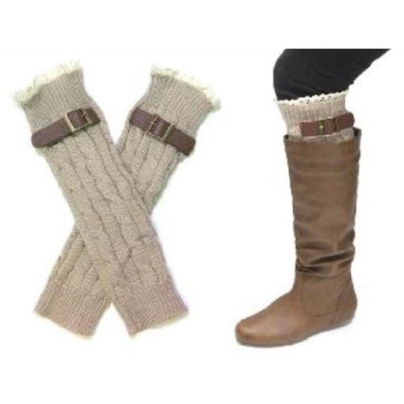 2 Pairs Knee High Leg Warmers Crochet Cuff Buckle NWT - Picture 6 of 7